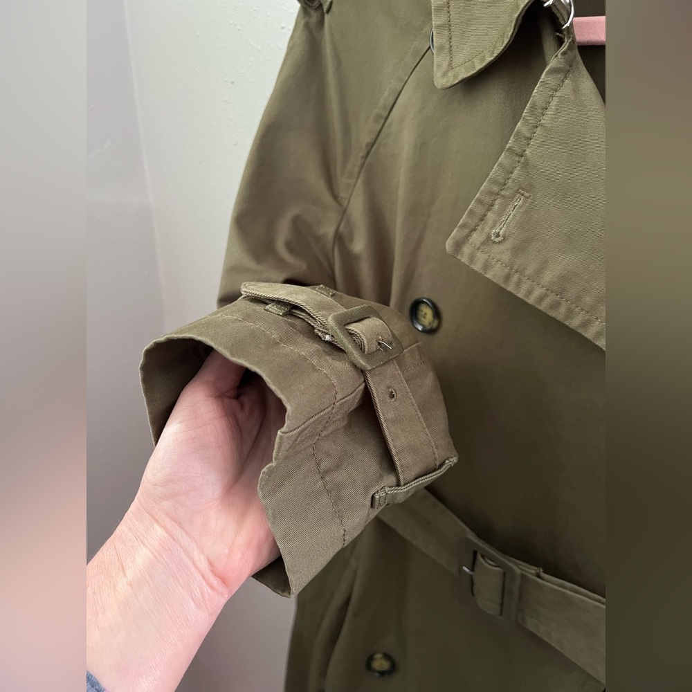 Mango Cotton Lapel Trench In Olive Green Size XS New - Picture 7 of 13